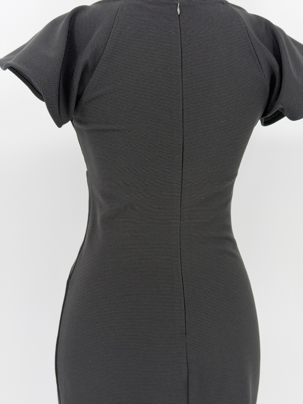 GUESS Black Ribbed Knit Bodycon Dress | Flutter Sleeve V-Neck Small - Picture 7 of 11